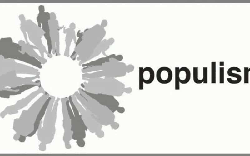 A logo with the word political populism on it.