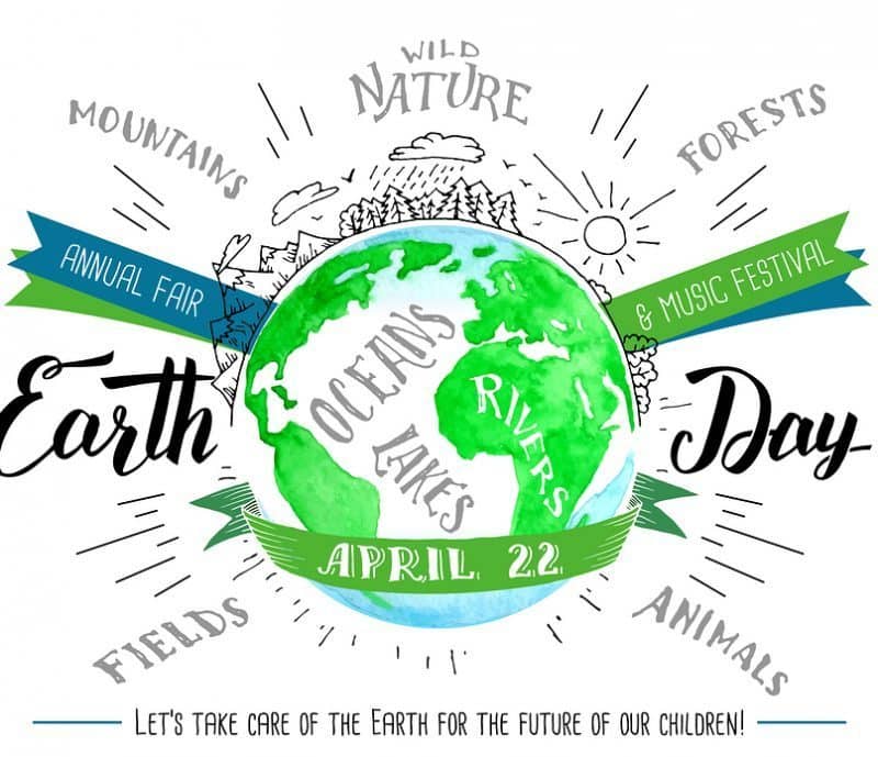 A green and blue One Earth with a ribbon around it.