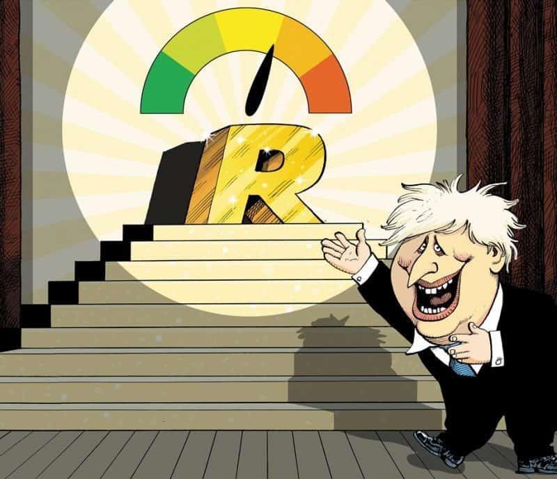 A cartoon of a man standing next to a stairway with a biodiversity icon on it.