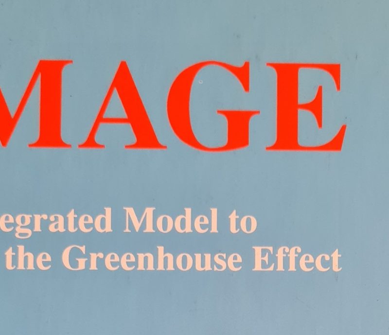 Cover of "IMAGE: An Integrated Model to Assess the Greenhouse Effect," a 1990 climate book, featuring red and white text on a light blue background.