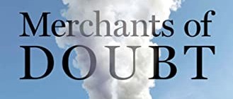 Book cover for the 2010 climate book "Merchants of Doubt," featuring the title over a background of white smoke rising against a blue sky.