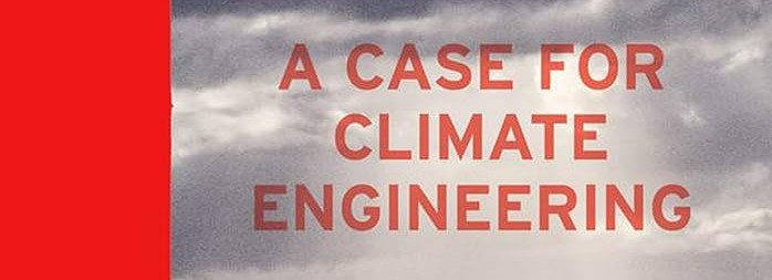 Book cover for the 2013 Climate Book features red text, "A Case for Climate Engineering," over a cloudy sky background, with a bold red vertical stripe on the left side.
